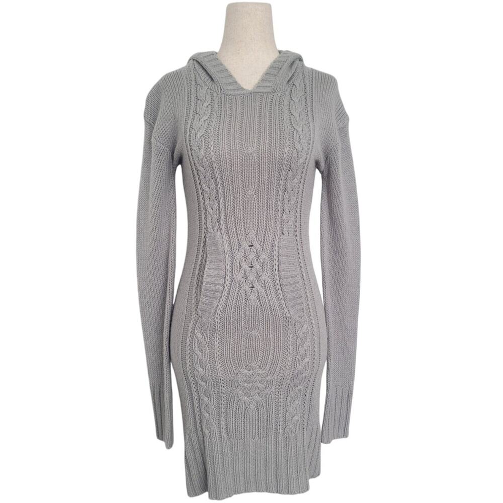 Y2k Derek Heart Cable Knit Hooded Dress Size M Gray Preppy Twee Preppy Emo